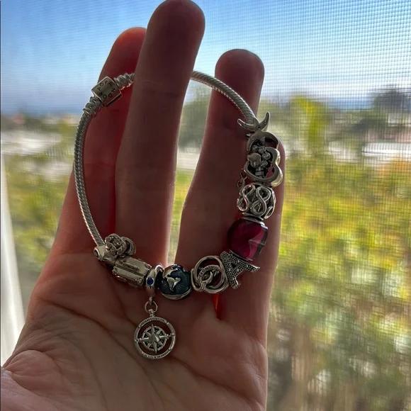 Pandora Silver and Pink Charm Bracelet - Picture 5 of 7